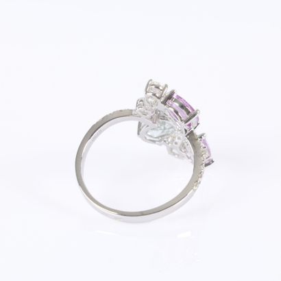 White gold cocktail ring set with 3 blue...