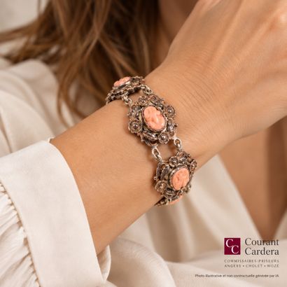 Openwork silver bracelet with floral motifs,...