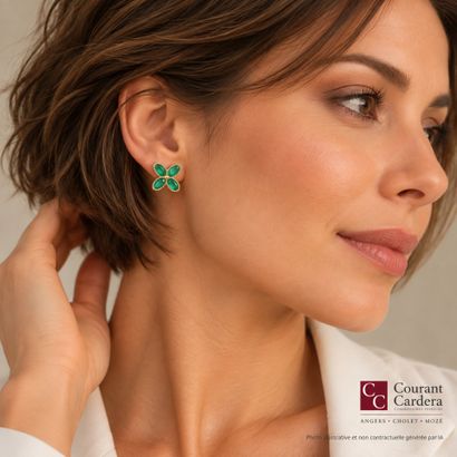 Pair of gold flower-shaped earrings, each...