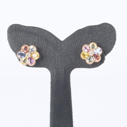 Pair of rose gold flower earrings, each set...