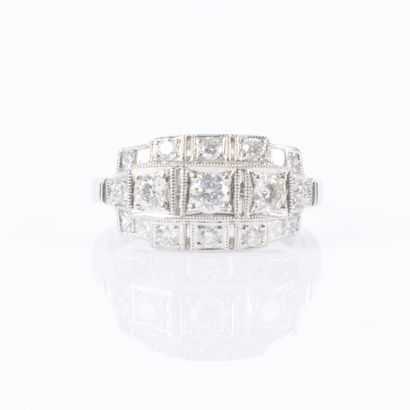 Art Deco-style white gold ring set with brilliant-cut...