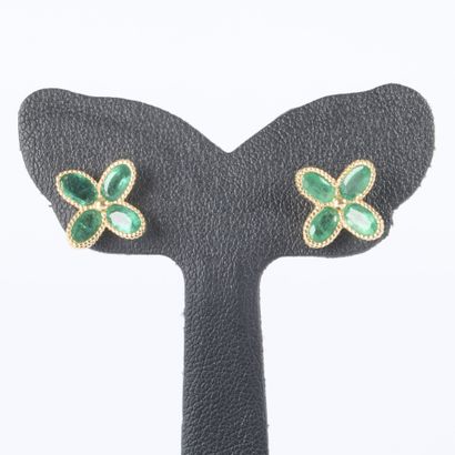 Pair of gold flower-shaped earrings, each...