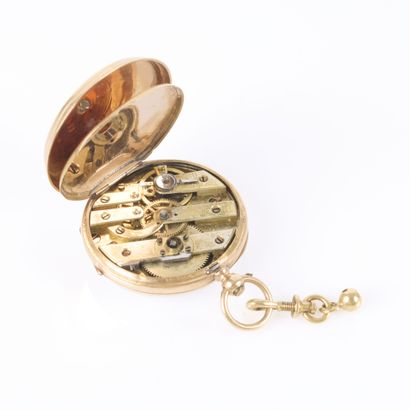 Guilloché gold pocket watch; the dust cover...