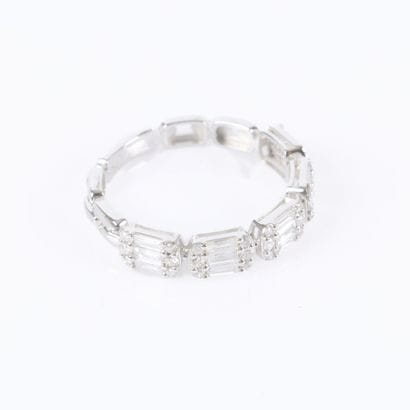 Half wedding band in white gold, adorned...
