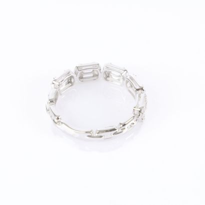 Half wedding band in white gold, adorned...