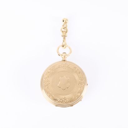 Guilloché gold pocket watch; the dust cover...