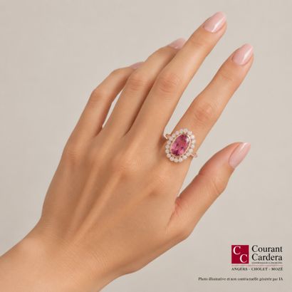 A striking rose gold daisy ring featuring...