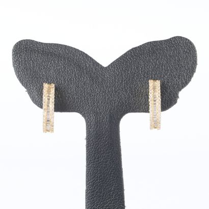 Pair of gold hoop earrings, each set with...