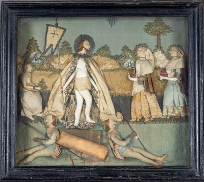 Composition en tissu, cuir et broderie représentant...