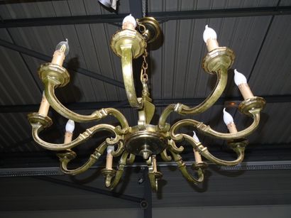 Lustre en laiton à fût balustre éclairant...