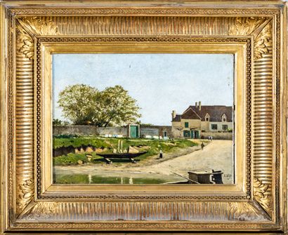 Ecole française XIXe : « Bord de rivière à...