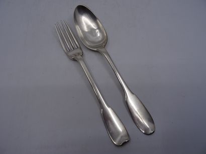Lot de dix-neuf couverts en argent modèle...