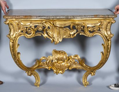 Console d'époque Louis XV en bois doré à...