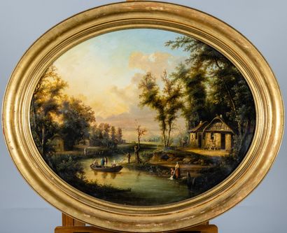 F.BELLERY DESFONTAINES (XIX°): Bord de rivière...