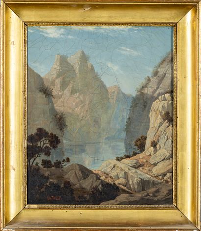 Ecole XIX°: Paysage de montagne. Huile sur...