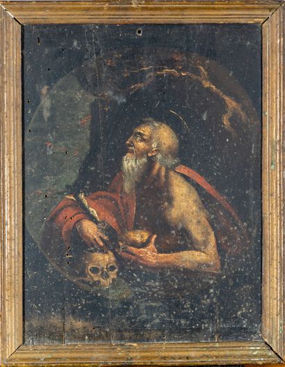 Ecole XVIII°: Saint Jérôme. Petite huile...