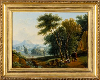 Ecole XIX°: Paysage animé. Huile sur toile....