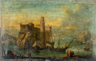 Ecole Flamande du XVIII°: Fort maritime animé....