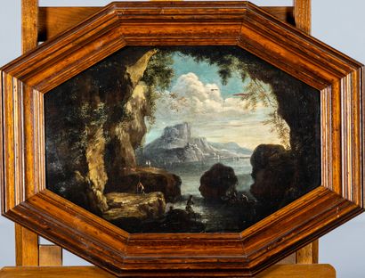 Ecole du XVIII°: Paysage animé. Huile sur...