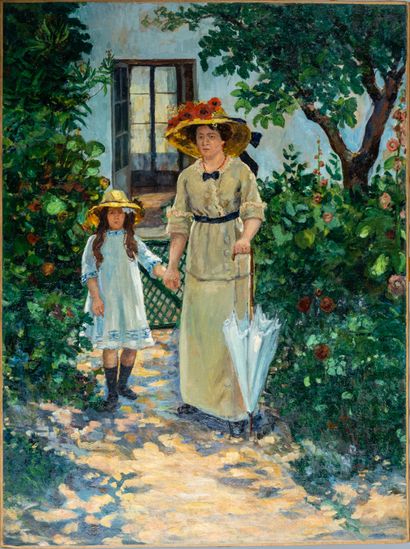 Ecole française fin XIXe: Femme à l'ombrelle...