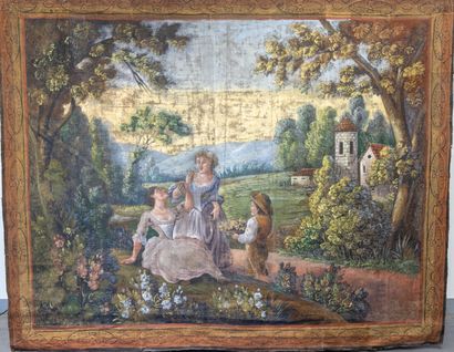 Une grande toile peinte à tempera représentant...