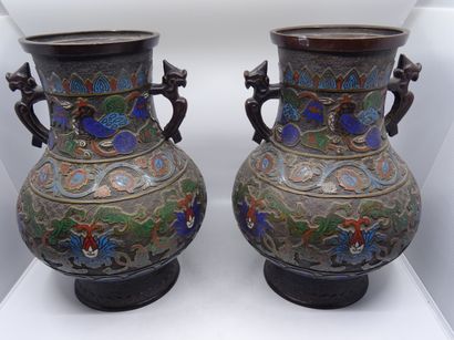 Paire de vases balustres en bronze et laiton...