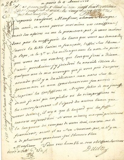 DUCLOS Charles Pinot (1704-1772) romancier,...