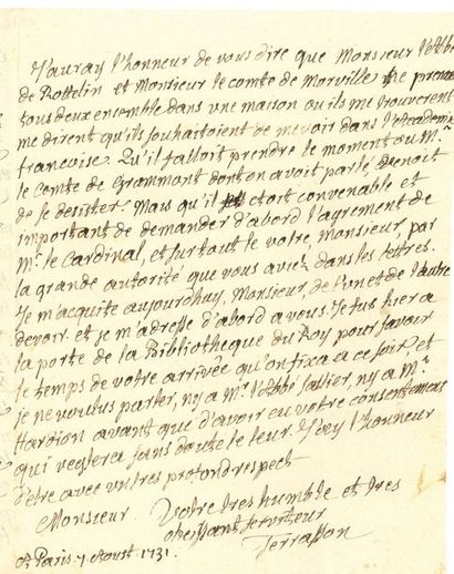 TERRASSON Jean (1670-1750) oratorien, mathématicien...