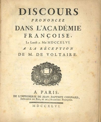 VOLTAIRE (1694-1778) [AF 1746, 33e f].

Discours...