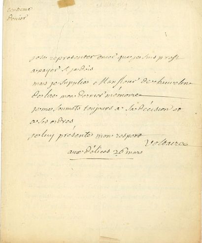 VOLTAIRE (1694-1778) [AF 1746, 33e f].

L.A.S....