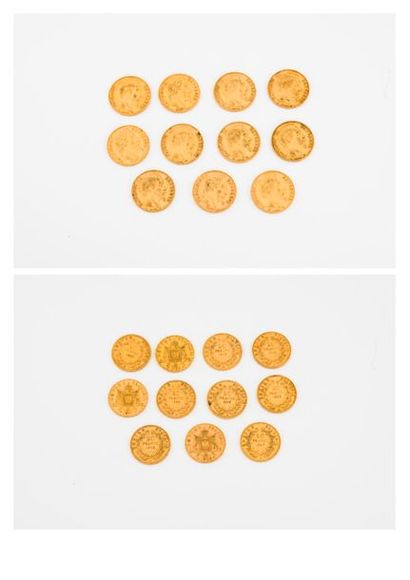 FRANCE 

Lot de 11 pièces de 20 francs or,...