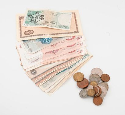 Lot de billets de banques et quelques pièces...