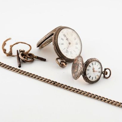 Montre de gousset et montre de col en argent...