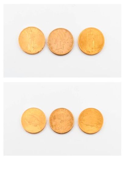 ETATS UNIS 

Lot de trois pièces de 20 Dollars...