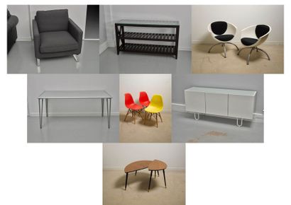 Lot de mobilier composé d'un fauteuil tissus...