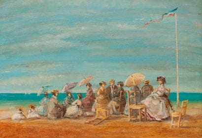 Ecole du XXème siècle 

Scène de plage.

Huile...