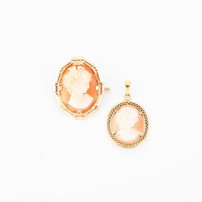 Yellow gold (750) brooch holding a cameo...