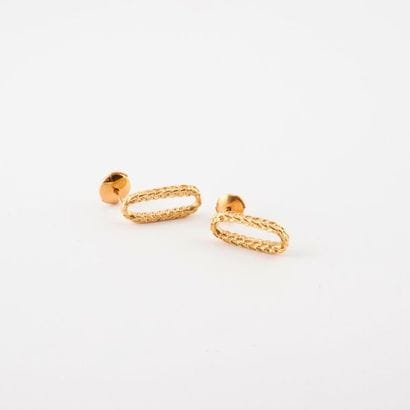 Pair of oblong yellow gold (70) earrings...