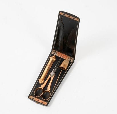 Ebony trapezoidal sewing kit box, numbered...