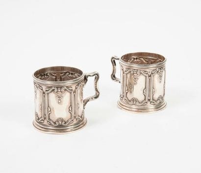 Two silver cup mounts (950) decorated with...