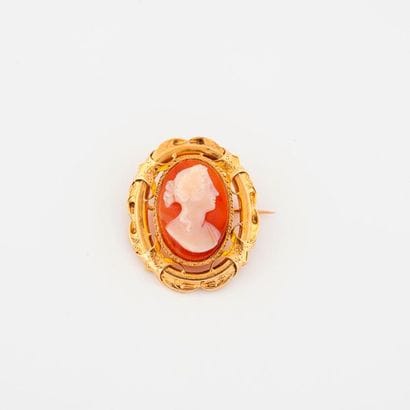 Oval brooch in yellow gold (750) openworked...