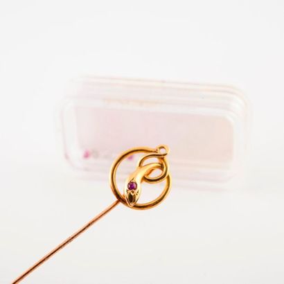 Yellow gold (750) hat pin with snake pattern...