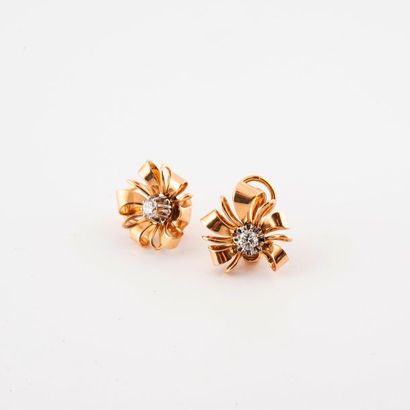 Pair of small yellow gold (750) earrings...