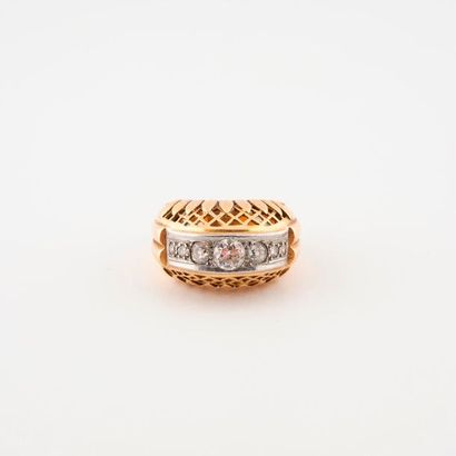 An openwork dome ring in yellow gold (750)...