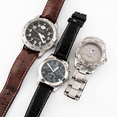 Three watches:

- NAUTICA

Man's wristwatch.

Circular...