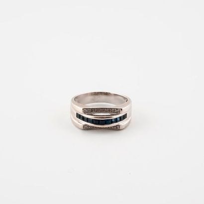Bridge ring in white gold (750) adorned with...