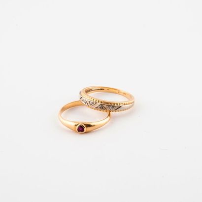 Two rings in yellow gold (750) :

- one adorned...