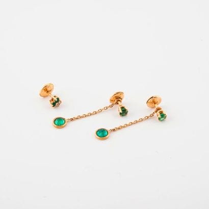 Pair of yellow gold (750) ear studs with...