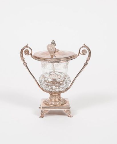 Silver (950) quadripod mustard pot with a...