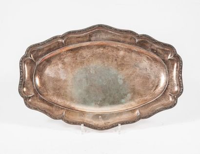 An oval dish in silver (950) with eight leafy...